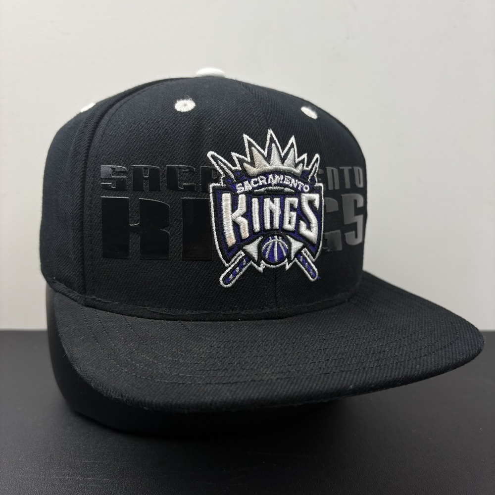Sacramento Kings Adidas Snapback Hat Black Purple Silver Shadow Script NBA Cap